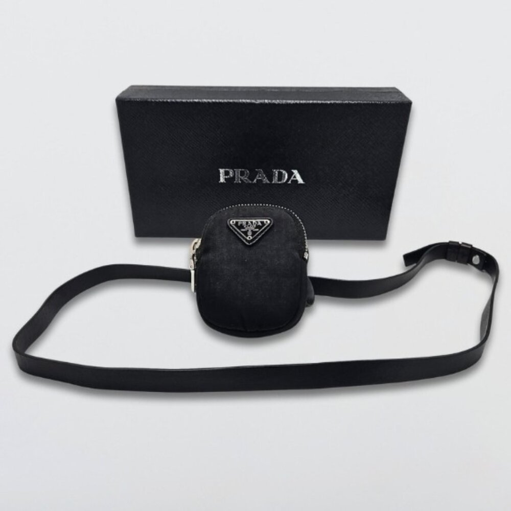 Prada Tessuto Phone Holder Crossbody Bag Nylon Elastic Strap Logo Plaque Black